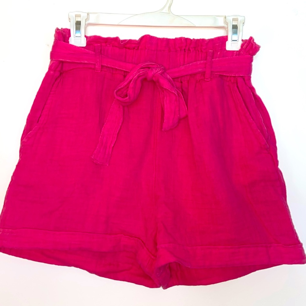 Simply Southern Hot Pink Paper Bag Shorts - Medium